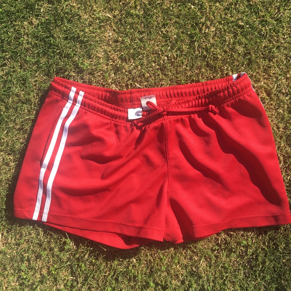 Red Adidas-Esque Striped Athletic Shorts